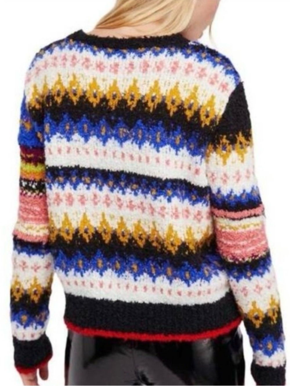 Free People Sz M Alpaca Blend Fuzzy Crew Sweater Indie Boho Abstract Fair Isle - Picture 2 of 14